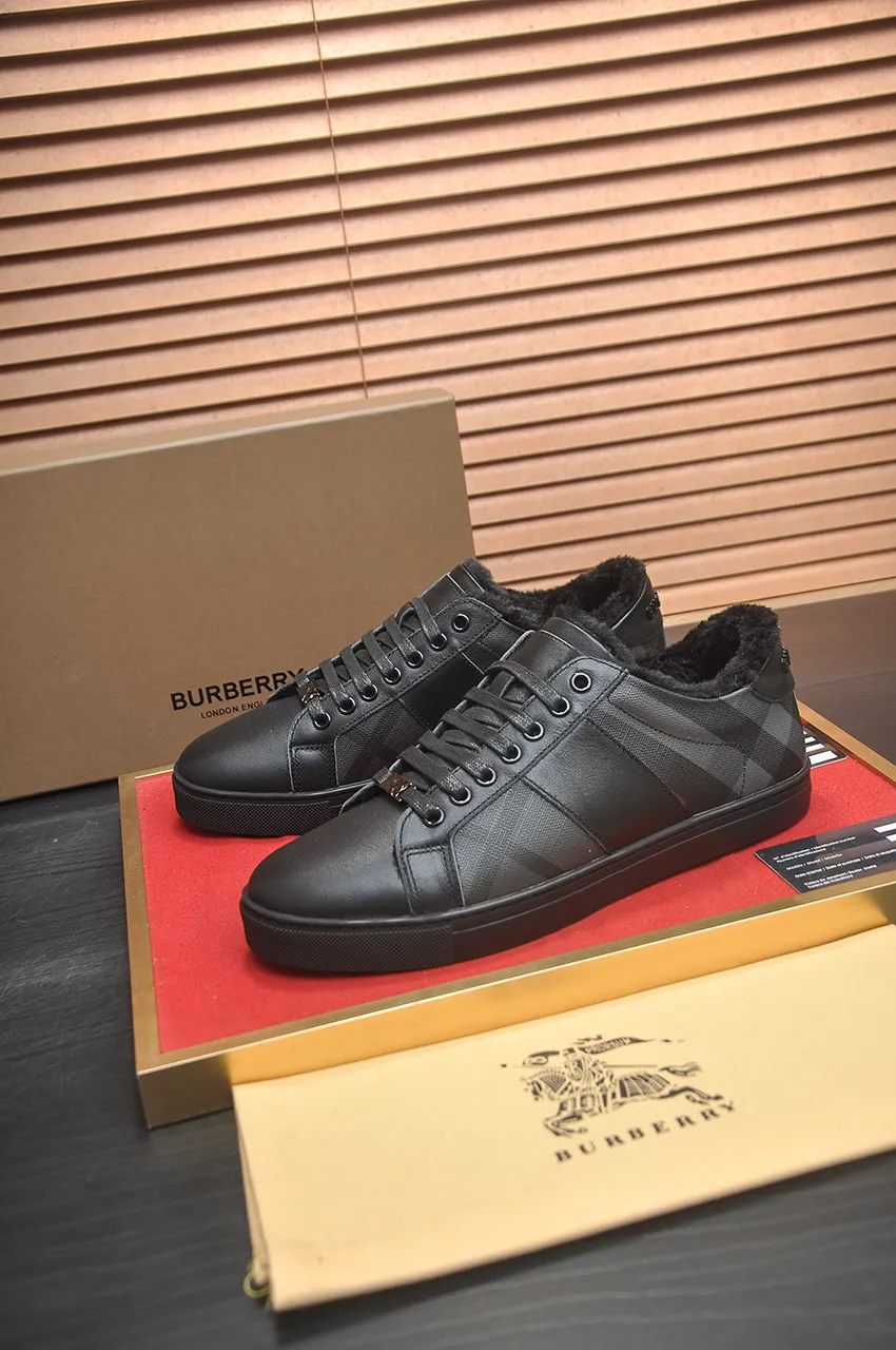 Men's shoes 💰480💶【Burberry】(wool lining) classic low-top sneakers｜Imported cowhide with classic plaid fabric｜wool lining｜original outsole｜fine workmanship and comfortable to wear Size: 38-44 (customized at 45)